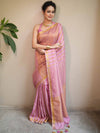 Bhagalpur Handloom Pure Linen Cotton Saree With Zari Design-Pink