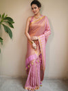 Bhagalpur Handloom Pure Linen Cotton Saree With Zari Design-Pink