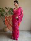 Banarasee Organza Mix Saree With Gold Zari Jaal Design & Dual Color-Pink & Orange