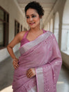 Banarasee Handloom Linen Saree With Mirror Work-Onion Pink