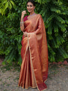 Banarasee Handwoven Tissue Zari Jaal Design Saree With Broder & Lace-Red