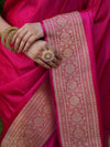 Banarasee Handwoven Semi Katan Plain Saree With Zari Border Design- Fuchsia Pink