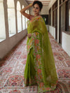 Bhagalpur Handloom Pure Linen Cotton Saree With Embroidery-Light Green
