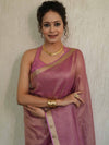 Banarasee Handloom Linen By Tissue Metallic Shine Saree-Pink