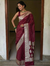 Banarasee Handwoven Faux Georgette Saree With Silver Zari Design-Maroon