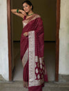 Banarasee Handwoven Faux Georgette Saree With Silver Zari Design-Maroon