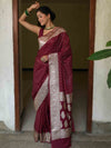 Banarasee Handwoven Faux Georgette Saree With Silver Zari Design-Maroon