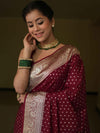 Banarasee Handwoven Faux Georgette Saree With Silver Zari Design-Maroon