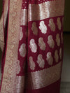 Banarasee Handwoven Faux Georgette Saree With Silver Zari Design-Maroon