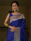 Banarasee Handwoven Semi Katan Plain Saree With Zari Border Design-Royal Blue