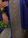 Banarasee Handwoven Semi Katan Plain Saree With Zari Border Design-Royal Blue
