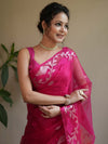 Banarasee Organza Mix Saree With Gold Zari Jaal Design & Dual Color-Pink & Orange