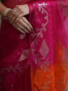 Banarasee Organza Mix Saree With Gold Zari Jaal Design & Dual Color-Pink & Orange