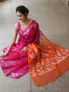 Banarasee Organza Mix Saree With Gold Zari Jaal Design & Dual Color-Pink & Orange