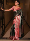 Banarasee Handwoven Tissue Saree Zari Design & Border-Black & Peach