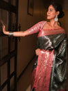 Banarasee Handwoven Tissue Saree Zari Design & Border-Black & Peach