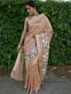Banarasee Handwoven Tissue Saree With Embroidered Design & Zari Border-Rose Gold