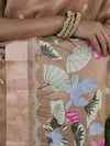 Banarasee Handwoven Tissue Saree With Embroidered Design & Zari Border-Rose Gold