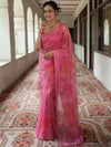 Banarasee Handwoven Organza Silk Hand-Painted & Embroidered Saree-Pink