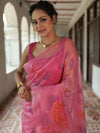 Banarasee Handwoven Organza Silk Hand-Painted & Embroidered Saree-Pink