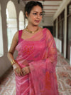 Banarasee Handwoven Organza Silk Hand-Painted & Embroidered Saree-Pink