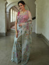 Banarasee Handwoven Organza Silk Hand-Painted & Embroidered Saree-Grey