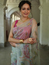 Banarasee Handwoven Organza Silk Hand-Painted & Embroidered Saree-Grey