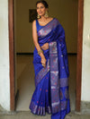 Banarasee Handwoven Semi Silk Saree With Zari Buti Design-Royal Blue