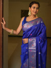 Banarasee Handwoven Semi Silk Saree With Zari Buti Design-Royal Blue