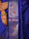 Banarasee Handwoven Semi Silk Saree With Zari Buti Design-Royal Blue