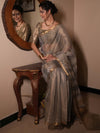 Banarasee Handwoven Shaded Tissue Saree With Gold Zari Border-Grey