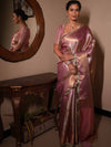 Banarasee Handwoven Tissue Saree With Zari Jaal Design & Border Lace-Pink (Dual Shade)