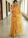 Banarasee Handwoven Shaded Tissue Saree With Gold Zari Border-Mustard Yellow
