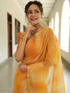 Banarasee Handwoven Shaded Tissue Saree With Gold Zari Border-Mustard Yellow