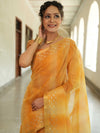 Banarasee Handwoven Shaded Tissue Saree With Gold Zari Border-Mustard Yellow