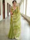 Banarasee Handwoven Shaded Tissue Saree With Gold Zari Border-Olive Green