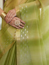 Banarasee Handwoven Shaded Tissue Saree With Gold Zari Border-Olive Green