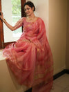 Banarasee Handwoven Shaded Tissue Saree With Gold Zari Border-Pink