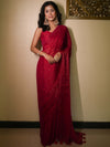 Banarasee Dual Shaded Chiffon Saree With Mirror Work-Red