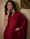 Banarasee Dual Shaded Chiffon Saree With Mirror Work-Red