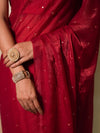 Banarasee Dual Shaded Chiffon Saree With Mirror Work-Red