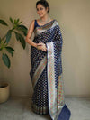 Banarasee Handwoven Faux Georgette Saree With Hand-Painted & Silver Zari Design-Blue