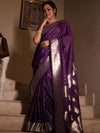 Banarasee Handwoven Faux Georgette Saree With Silver Zari Design-Violet
