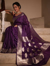 Banarasee Handwoven Faux Georgette Saree With Silver Zari Design-Violet