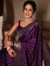 Banarasee Handwoven Faux Georgette Saree With Silver Zari Design-Violet