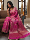 Banarasee Handwoven Semi Silk Saree With Zari Design & Lace-Pink