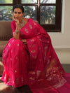 Banarasee Handwoven Semi Silk Saree With Zari Buti Design-Pink