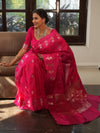 Banarasee Handwoven Semi Silk Saree With Zari Buti Design-Pink