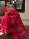 Banarasee Handwoven Semi Silk Saree With Zari Buti Design-Pink