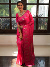Banarasee Handwoven Semi Silk Saree With Zari Buti Design-Pink